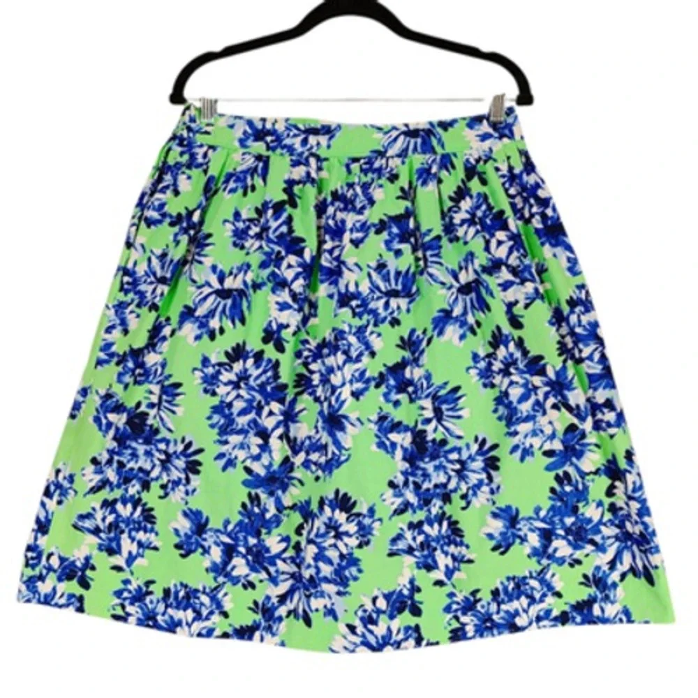 J Crew Pleated Midi Skirt 8 Women Floral‎ Blue Green Cotton Full Swing Fairycore
